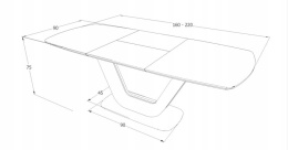 SIGNAL STÓŁ ARMANI CERAMIC BIAŁY (EFEKT MARMURU)/ CZARNY MAT 160(220)X90