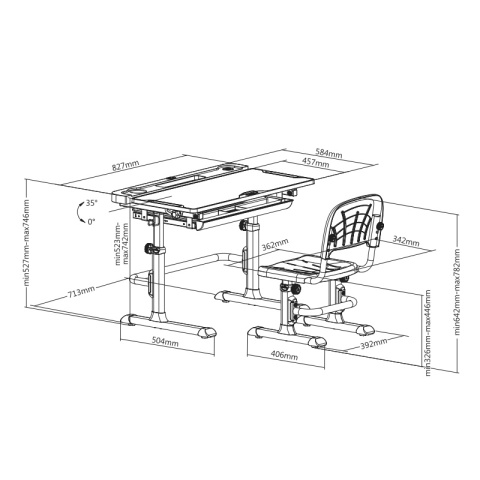 Fun Desk Disa Grey BIURKO+KRZESŁO regulowane szare Fun Desk Disa Grey BIURKO+KRZESŁO regulowane szare