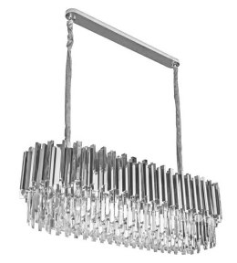 LAMPA WISZĄCA OWALNA SREBRNA IMPERIAL LONG SILVER 90 - stal szczotkowana kryształ 18 x E14 KING HOME