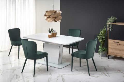 HALMAR stół BONARI rozkładany biały szkło MDF lakierowany stal chromowana 160-200x90 HALMAR stół BONARI rozkładany biały szkło MDF lakierowany stal chromowana 160-200x90