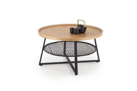 Halmar ława FLORENCE fi 80 MDF okleinowany dąb naturalny / rattan synt. stal malowana czarny Halmar ława FLORENCE fi 80 MDF okleinowany dąb naturalny / rattan synt. stal malowana czarny