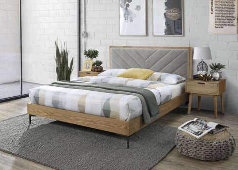 Halmar łóżko MARGARITA 160 tkanina popielaty/ MDF + okleina naturalny, stal malowana Halmar łóżko MARGARITA 160 tkanina popielaty/ MDF + okleina naturalny, stal malowana