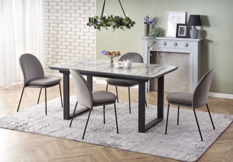 Halmar stół MARLEY rozkładany 160-200x90 blat szkło MDF lakierowany - biały marmur / popielaty, nogi stal malowana - czarny Halmar stół MARLEY rozkładany 160-200x90 blat szkło MDF lakierowany - biały marmur / popielaty, nogi stal malowana - czarny