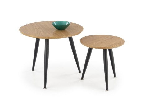 Halmar MENTONA 2, zestaw 2x ława MDF fornir dąb złoty/czarny stal malowana fi59 fi40 Halmar MENTONA 2, zestaw 2x ława MDF fornir dąb złoty/czarny stal malowana fi59 fi40