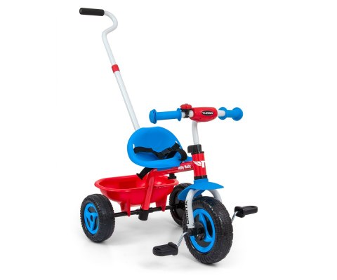 Milly Mally Rowerek trójkołowy z rączką Turbo Cool Red Czerwono Niebieski dzwonek pasy bezpieczeństwa regulacja siedziska koszyk Milly Mally Rowerek trójkołowy z rączką Turbo Cool Red Czerwono Niebieski dzwonek pasy bezpieczeństwa regulacja siedziska koszyk