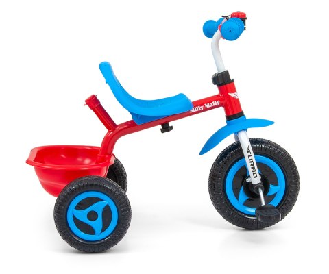 Milly Mally Rowerek trójkołowy z rączką Turbo Cool Red Czerwono Niebieski dzwonek pasy bezpieczeństwa regulacja siedziska koszyk Milly Mally Rowerek trójkołowy z rączką Turbo Cool Red Czerwono Niebieski dzwonek pasy bezpieczeństwa regulacja siedziska koszyk