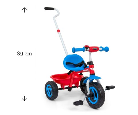 Milly Mally Rowerek trójkołowy z rączką Turbo Cool Red Czerwono Niebieski dzwonek pasy bezpieczeństwa regulacja siedziska koszyk Milly Mally Rowerek trójkołowy z rączką Turbo Cool Red Czerwono Niebieski dzwonek pasy bezpieczeństwa regulacja siedziska koszyk