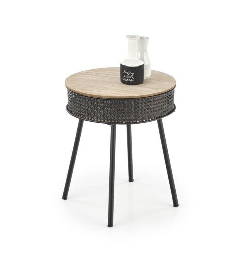 Halmar ława stolik ze schowkiem TROFEA MDF + okleina naturalny/czarny stal malowana, rattan synt. fi 40 Halmar ława stolik ze schowkiem TROFEA MDF + okleina naturalny/czarny stal malowana, rattan synt. fi 40