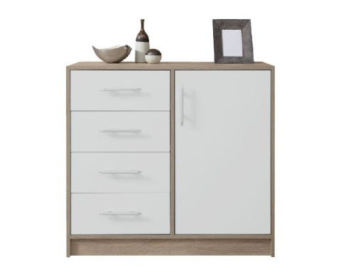 KOMODA MAŁA Z SZUFLADAMI SMART SRK2 Meblar - Dąb Sonoma / Biały Lux JEDNODRZWIOWA PŁYTA LAMINOWANA KOMODA MAŁA Z SZUFLADAMI SMART SRK2 Meblar - Dąb Sonoma / Biały Lux JEDNODRZWIOWA PŁYTA LAMINOWANA