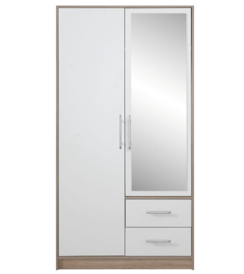 SZAFA Z LUSTREM DWUDRZWIOWA Z SZUFLADAMI SMART SRL3 Meblar - Dąb Sonoma / Biały Lux PŁYTA LAMINOWANA SZAFA Z LUSTREM DWUDRZWIOWA Z SZUFLADAMI SMART SRL3 Meblar - Dąb Sonoma / Biały Lux PŁYTA LAMINOWANA