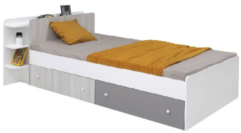 ŁÓŻKO JEDNOOSOBOWE 90x200 MŁODZIEŻOWE - Biały Lux / Dąb Wilton biały /Szary Meblar COMO System CM12 PŁYTA LAMINOWANA OBRZEŻA ABS ŁÓŻKO JEDNOOSOBOWE 90x200 MŁODZIEŻOWE - Biały Lux / Dąb Wilton biały /Szary Meblar COMO System CM12 PŁYTA LAMINOWANA OBRZEŻA ABS