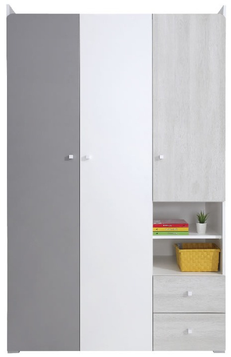 SZAFA TRZYDRZWIOWA MŁODZIEŻOWA COMO System CM1 Meblar - Biały Lux / Dąb Wilton biały / Szary PÓŁKI SZUFLADY LAMINAT OBRZEŻA ABS SZAFA TRZYDRZWIOWA MŁODZIEŻOWA COMO System CM1 Meblar - Biały Lux / Dąb Wilton biały / Szary PÓŁKI SZUFLADY LAMINAT OBRZEŻA ABS