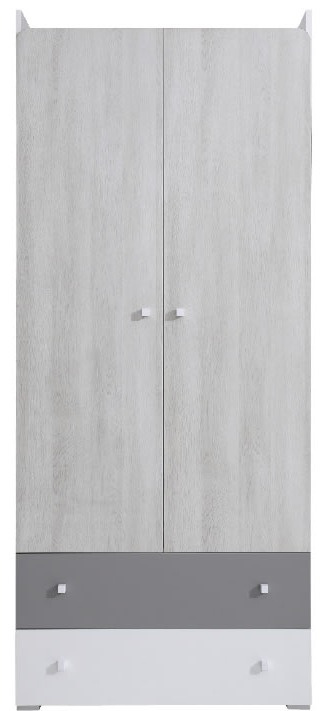 SZAFA DWUDRZWIOWA MŁODZIEŻOWA Z SZUFLADAMI - Biały Lux / Dąb Wilton biały / Szary Meblar COMO System CM3 PŁYTA LAMINOWANA SZAFA DWUDRZWIOWA MŁODZIEŻOWA Z SZUFLADAMI - Biały Lux / Dąb Wilton biały / Szary Meblar COMO System CM3 PŁYTA LAMINOWANA