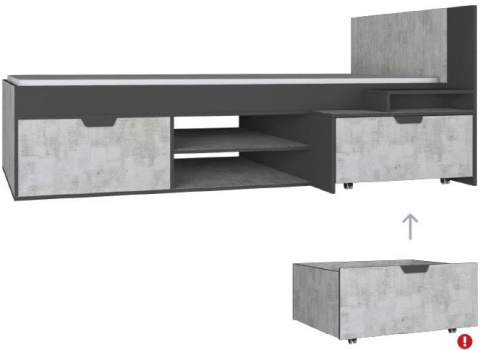 ŁÓŻKO MŁODZIEŻOWE Z SZUFLADĄ I KONTENERKIEM NA KÓŁKACH NANO System NA13 Meblar - Grafit / Enigma PŁYTA LAMINOWANA OBRZEŻA ABS