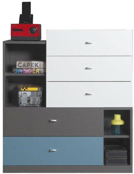 Meblar Meble młodzieżowe Komoda TABLO System TA7 - Grafit / Biały Lux / Atlantic płyta laminowana obrzeża ABS szuflady półki Meblar Meble młodzieżowe Komoda TABLO System TA7 - Grafit / Biały Lux / Atlantic płyta laminowana obrzeża ABS szuflady półki