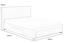 MODENA 140 cm łóżko tapicerowane z szufladami popiel