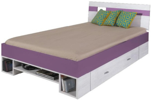 Meblar NEXT System NX18 - Sosna bielona / Viola - Łóżko młodzieżowe z szufladą 125/210 Meblar NEXT System NX18 - Sosna bielona / Viola - Łóżko młodzieżowe z szufladą 125/210