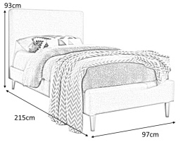 ŁÓŻKO ACOMA SIGNAL POJEDYNCZE 90X200 TAPICERKA TKANINA KOLOR SZARY / DĄB TAP. 131 Z ZAGŁÓWKIEM ZE STELAŻEM