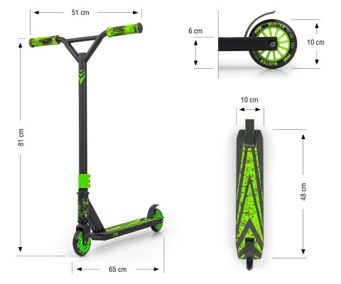 Milly Mally MMX Hulajnoga wyczynowa Scooter Jeździk MMX Buster Green Zielony kółka łożyskowane z hamulcem aluminium stal Milly Mally MMX Hulajnoga wyczynowa Scooter Jeździk MMX Buster Green Zielony kółka łożyskowane z hamulcem aluminium stal
