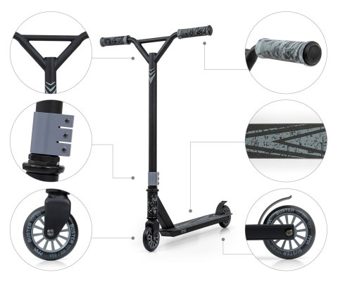 MMX Hulajnoga wyczynowa Scooter Jeździk MMX Buster Grey Szary aluminium stal łożyskowane koła z hamulcem 6 lat+ MMX Hulajnoga wyczynowa Scooter Jeździk MMX Buster Grey Szary aluminium stal łożyskowane koła z hamulcem 6 lat+