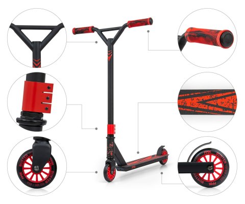 Milly Mally MMX Hulajnoga wyczynowa MMX Buster Scooter Jeździk Red Czerwona aluminium stal kółka łożyskowane z hamulcem Milly Mally MMX Hulajnoga wyczynowa MMX Buster Scooter Jeździk Red Czerwona aluminium stal kółka łożyskowane z hamulcem