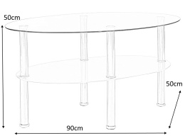 SIGNAL ŁAWA LEO A 90x50x50 METAL CHROMOWANY/ BLAT SZKŁO HARTOWANE TRANSPARENTNY Z PÓŁKĄ