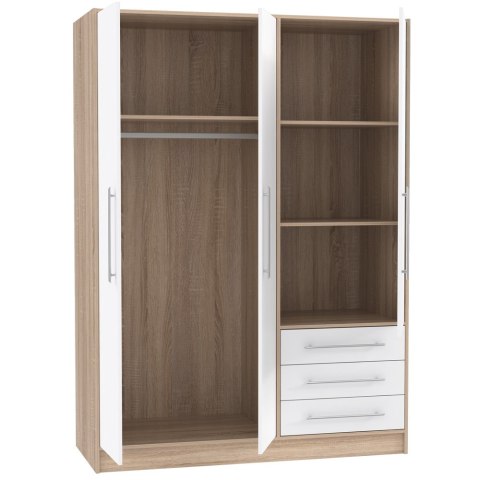 Meble Forte JUPITER JPTS84-Q36F-W Szafa ubraniowa trzydrzwiowa, półki, szuflady Biały / Dąb sonoma Meble Forte JUPITER JPTS84-Q36F-W Szafa ubraniowa trzydrzwiowa, półki, szuflady Biały / Dąb sonoma