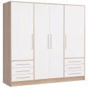 Meble Forte JUPITER JPTS86-Q36F Szafa ubraniowa czterodrzwiowa, Biała/Dąb sonoma Meble Forte JUPITER JPTS86-Q36F Szafa ubraniowa czterodrzwiowa, Biała/Dąb sonoma