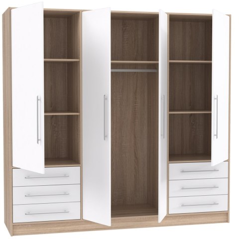 Meble Forte JUPITER JPTS86-Q36F Szafa ubraniowa czterodrzwiowa, Biała/Dąb sonoma Meble Forte JUPITER JPTS86-Q36F Szafa ubraniowa czterodrzwiowa, Biała/Dąb sonoma