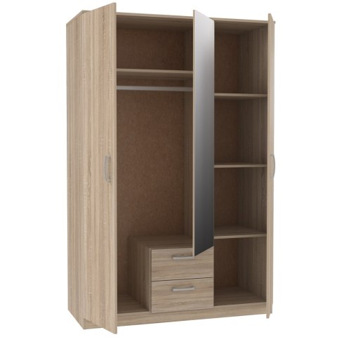Meble Forte NIKO NIKS82-D30F Szafa ubraniowa 3-drzwiowa, Dąb Sonoma, lustro, 2 szuflady, 4 półki Meble Forte NIKO NIKS82-D30F Szafa ubraniowa 3-drzwiowa, Dąb Sonoma, lustro, 2 szuflady, 4 półki