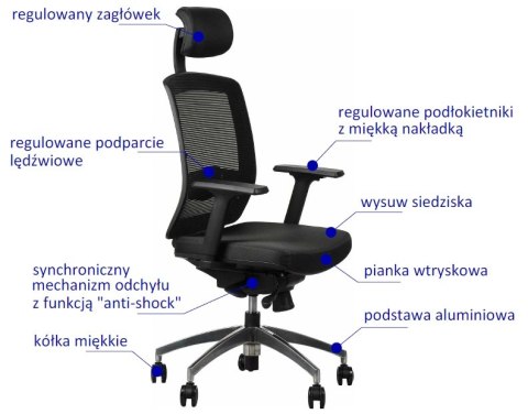 Fotel obrotowy GN-301/ALU CZARNY - krzesło biurowe do biurka - TILT, ZAGŁÓWEK Fotel obrotowy GN-301/ALU CZARNY - krzesło biurowe do biurka - TILT, ZAGŁÓWEK