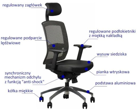 Fotel obrotowy GN-301/ALU SZARY - krzesło biurowe do biurka - TILT, ZAGŁÓWEK Fotel obrotowy GN-301/ALU SZARY - krzesło biurowe do biurka - TILT, ZAGŁÓWEK