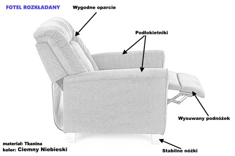 Halmar BARD fotel wypoczynkowy rozkładany Ciemny Niebieski Halmar BARD fotel wypoczynkowy rozkładany Ciemny Niebieski
