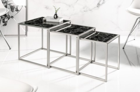 Invicta Interior INVICTA zestaw stolików ELEMENTS 3 czarne szkło - imitacja marmuru Invicta Interior INVICTA zestaw stolików ELEMENTS 3 czarne szkło - imitacja marmuru