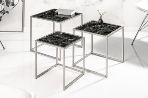 Invicta Interior INVICTA zestaw stolików ELEMENTS 3 czarne szkło - imitacja marmuru Invicta Interior INVICTA zestaw stolików ELEMENTS 3 czarne szkło - imitacja marmuru