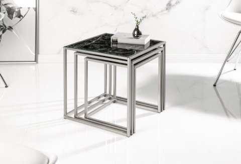 Invicta Interior INVICTA zestaw stolików ELEMENTS 3 czarne szkło - imitacja marmuru Invicta Interior INVICTA zestaw stolików ELEMENTS 3 czarne szkło - imitacja marmuru