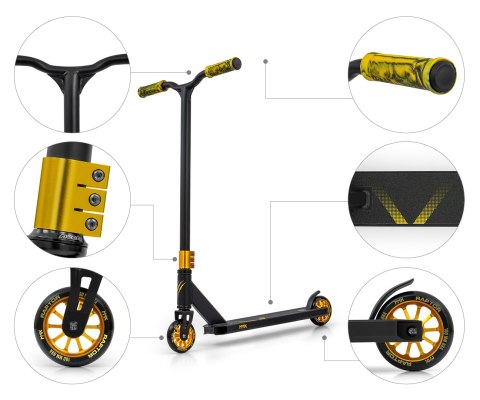 MMX Hulajnoga wyczynowa Scooter Jeździk MMX Raptor Gold Złota stal aluminium łożyskowane koła z hamulcem MMX Hulajnoga wyczynowa Scooter Jeździk MMX Raptor Gold Złota stal aluminium łożyskowane koła z hamulcem