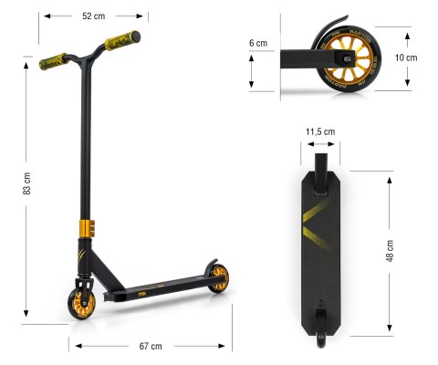 MMX Hulajnoga wyczynowa Scooter Jeździk MMX Raptor Gold Złota stal aluminium łożyskowane koła z hamulcem MMX Hulajnoga wyczynowa Scooter Jeździk MMX Raptor Gold Złota stal aluminium łożyskowane koła z hamulcem