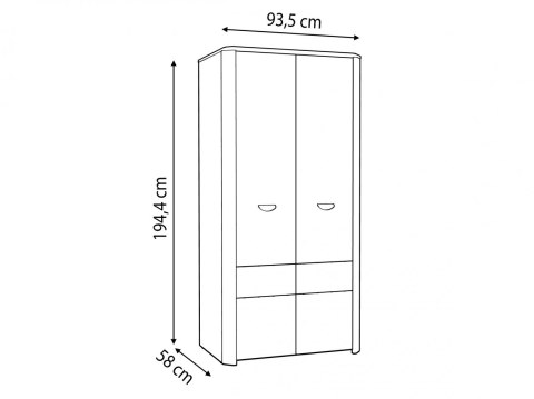 Meble Forte HEY HEYS821-C230 Szafa ubraniowa młodzieżowa Szary/Biały Meble Forte HEY HEYS821-C230 Szafa ubraniowa młodzieżowa Szary/Biały