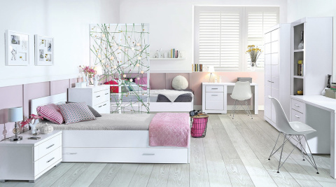 Meble Forte SNOW SNWL09-C50 Łóżko pojedyńcze młodzieżowe 90x200 cm Biały mat Meble Forte SNOW SNWL09-C50 Łóżko pojedyńcze młodzieżowe 90x200 cm Biały mat