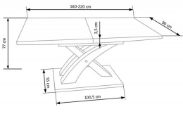 HALMAR stół rozkładany SANDOR 2 stal nierdzewna, MDF, szkło czarny 160-220x90