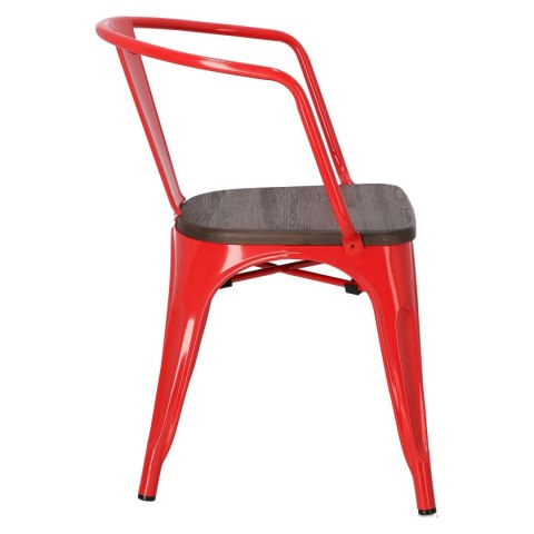 D2.DESIGN Krzesło Paris Arms Wood metalowe czerwone, drewno sosnowe szczotkowane kolor orzech D2.DESIGN Krzesło Paris Arms Wood metalowe czerwone, drewno sosnowe szczotkowane kolor orzech