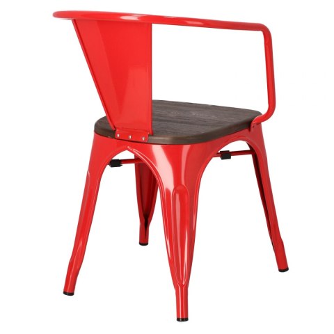 D2.DESIGN Krzesło Paris Arms Wood metalowe czerwone, drewno sosnowe szczotkowane kolor orzech D2.DESIGN Krzesło Paris Arms Wood metalowe czerwone, drewno sosnowe szczotkowane kolor orzech