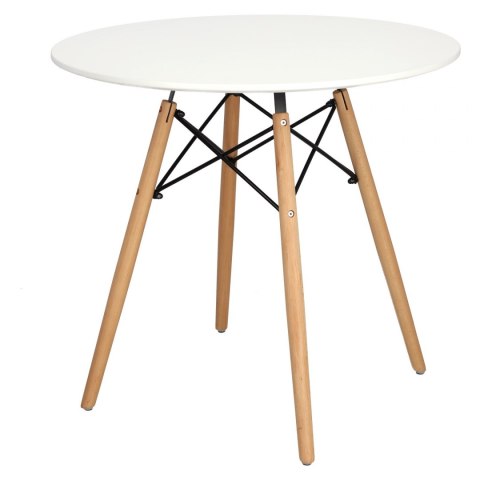 Intesi Stół DTW okrągły fi 80 cm, blat biały MDF lakierowany podstawa drewno bukowe metalowe łączenia lakierowane na czarno Intesi Stół DTW okrągły fi 80 cm, blat biały MDF lakierowany podstawa drewno bukowe metalowe łączenia lakierowane na czarno