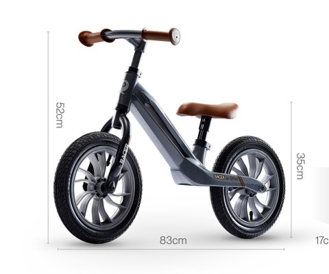 Qplay Qplay Rowerek Biegowy Racer Grey Szary Brąz pompowane łożyskowane koła regulacja wysokości siodełka i kierownicy Qplay Qplay Rowerek Biegowy Racer Grey Szary Brąz pompowane łożyskowane koła regulacja wysokości siodełka i kierownicy
