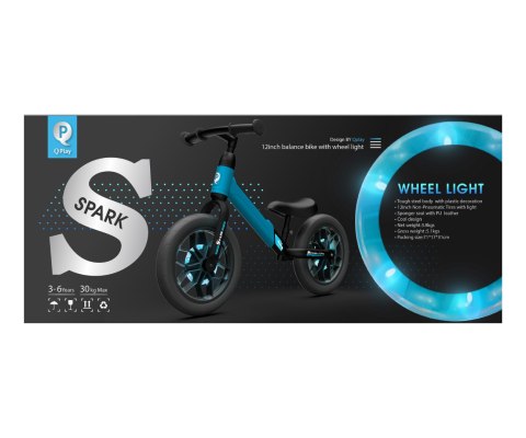 Qplay Qplay Rowerek Biegowy Spark Blue Niebieski Czarny gumowe świecące koła LED regulacja wysokości siodełka i kierownicy Qplay Qplay Rowerek Biegowy Spark Blue Niebieski Czarny gumowe świecące koła LED regulacja wysokości siodełka i kierownicy