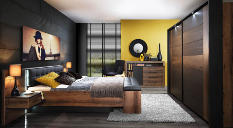Meble Forte BELLEVUE BLQL181B-N09 Łóżko z szafkami nocnymi Dąb Szlachetny/Dąb Czarny Meble Forte BELLEVUE BLQL181B-N09 Łóżko z szafkami nocnymi Dąb Szlachetny/Dąb Czarny