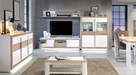 Meble Forte CANNE CQNK231B-C141 Komoda półki + szuflady Biały/Dąb Meble Forte CANNE CQNK231B-C141 Komoda półki + szuflady Biały/Dąb