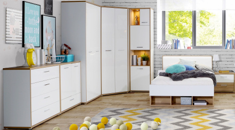 Meble Forte CHICORY CHRBS891-M213 Szafa ubraniowa narożna Biały/Dąb Meble Forte CHICORY CHRBS891-M213 Szafa ubraniowa narożna Biały/Dąb