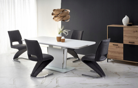 HALMAR stół BONARI rozkładany biały szkło MDF lakierowany stal chromowana 160-200x90 HALMAR stół BONARI rozkładany biały szkło MDF lakierowany stal chromowana 160-200x90